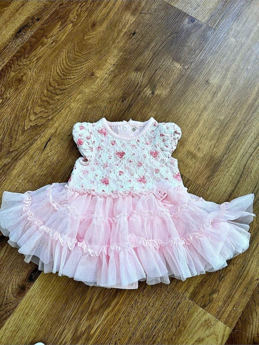 Little Me Floral Lace Tutu Dress in Pink & White Baby 3M Like New